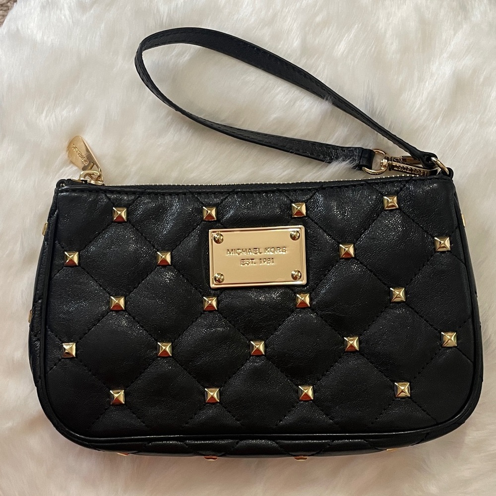 Michael Kors Black Quilted Wristlet with Gold Studs - New without Tags